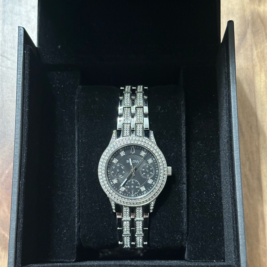 Bulova Silver Watch With Black Dial